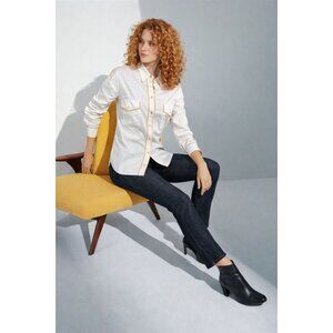 Escada Margaretha Ley 42 White Cotton Button Up Shirt Orange Trim Tailored Class